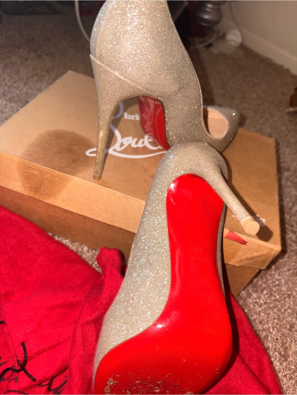 Christian Louboutin IVORY Glitter Mini Pigalle Follies s38 - Picture 4 of 5